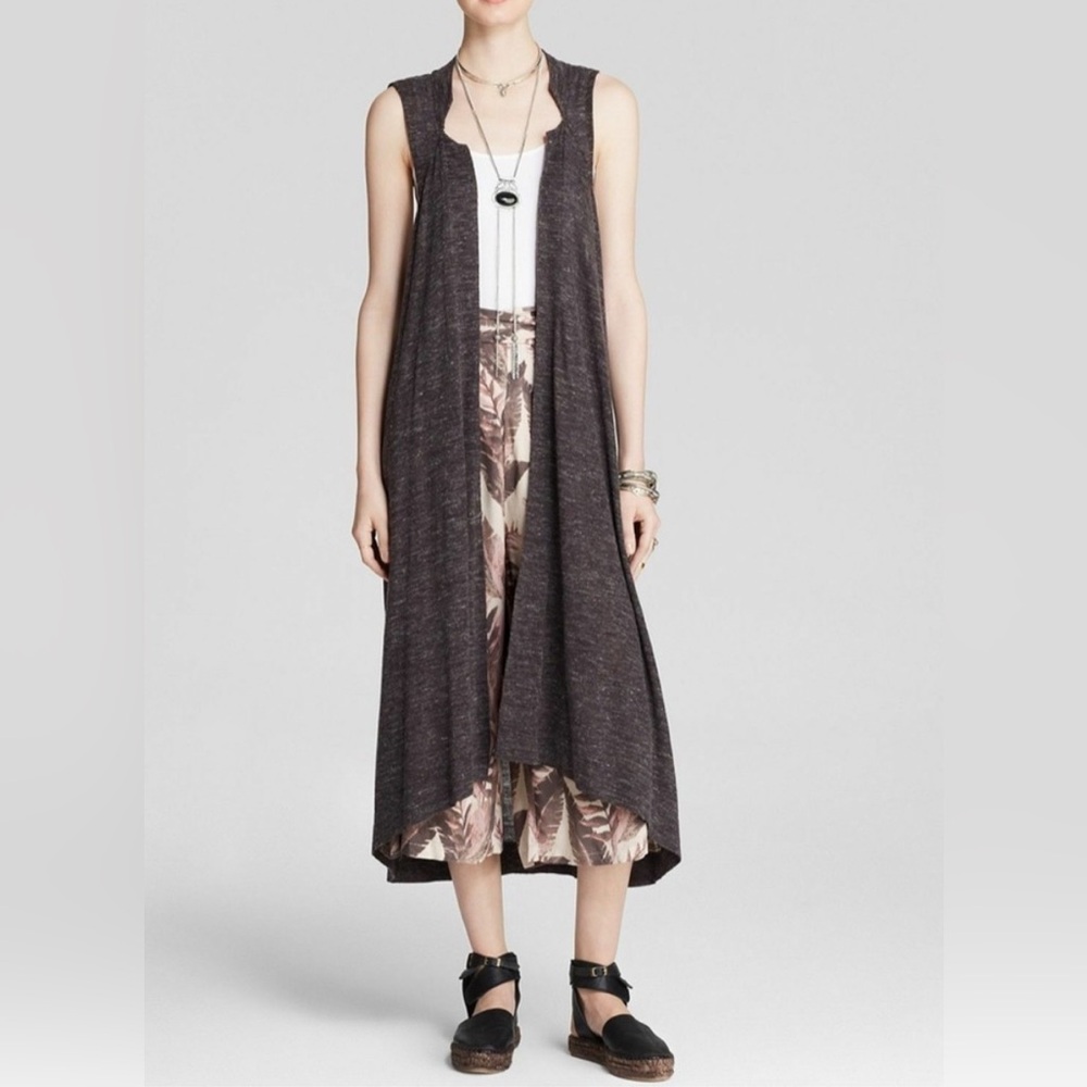 Free People Charcoal Sleeveless‎ Duster Cardigan - Medium - Hippie, Boho - Picture 2 of 7